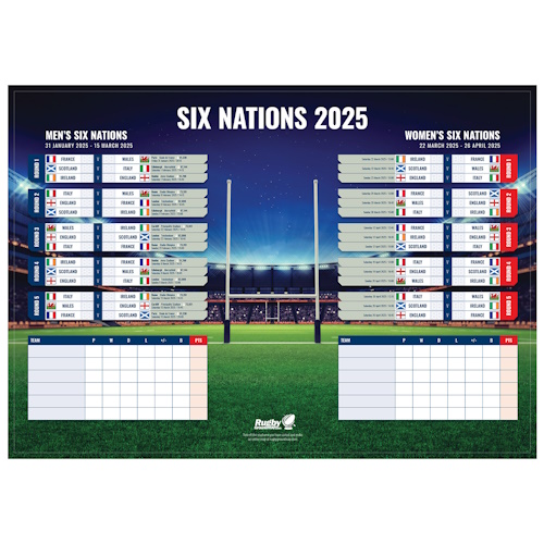 2025 Six Nations Rugby Wall Chart (folded)