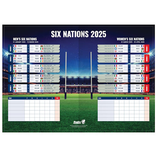 2025 Six Nations Rugby Wall Chart (folded)